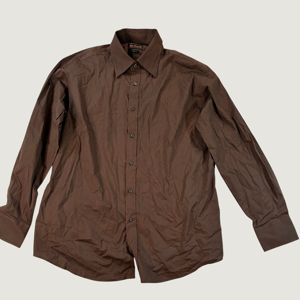 Ben Sherman Men's Stretch Button Up Shirt XL Brown Solid Long Sleeve B86